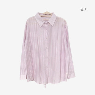 [4 colors] Shara See-through Stripe Strap Shirt