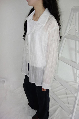 [4 colors] Shara See-through Stripe Strap Shirt