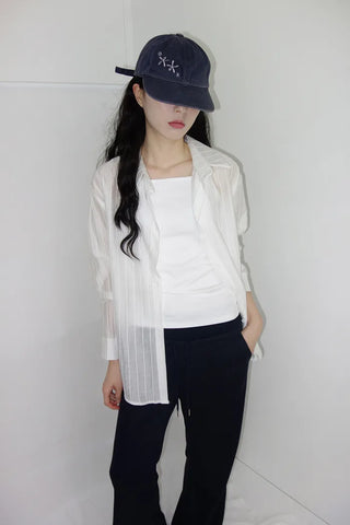 [4 colors] Shara See-through Stripe Strap Shirt