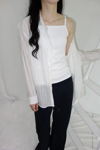 [4 colors] Shara See-through Stripe Strap Shirt