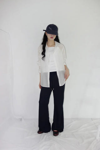 [4 colors] Shara See-through Stripe Strap Shirt