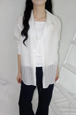[4 colors] Shara See-through Stripe Strap Shirt