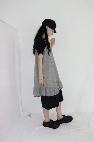 [3 colors] Mate Check Frillless Dress