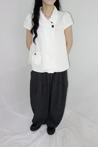 [4 colors] Motto Button Collar Blouse