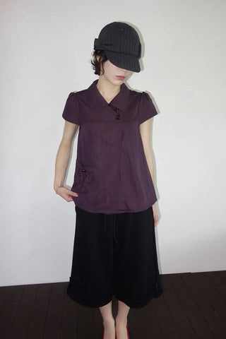 [4 colors] Motto Button Collar Blouse