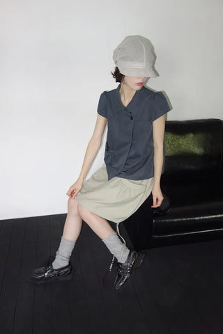 [4 colors] Motto Button Collar Blouse