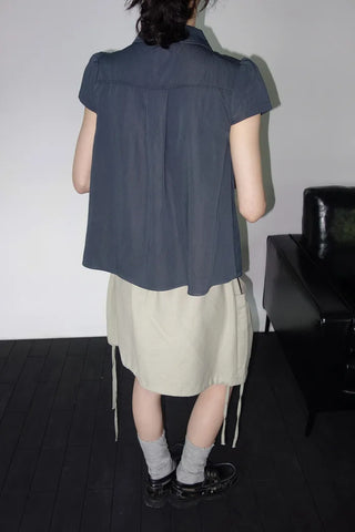 [4 colors] Motto Button Collar Blouse