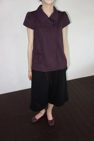 [4 colors] Motto Button Collar Blouse