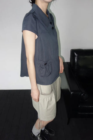 [4 colors] Motto Button Collar Blouse