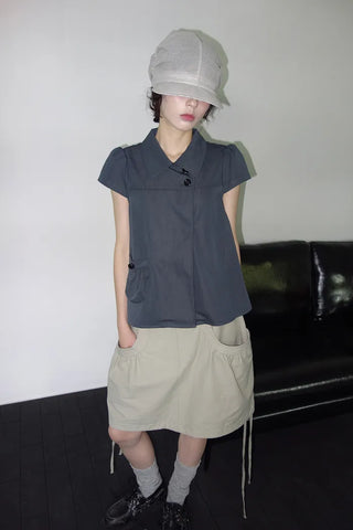 [4 colors] Motto Button Collar Blouse