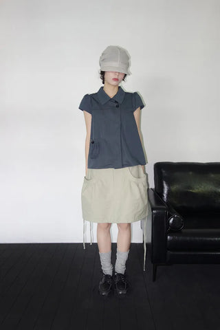 [4 colors] Motto Button Collar Blouse