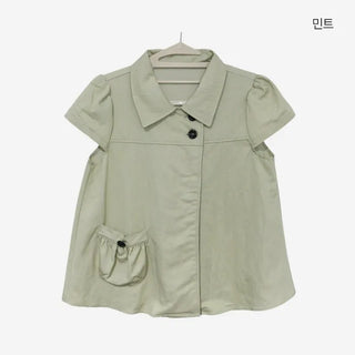 [4 colors] Motto Button Collar Blouse