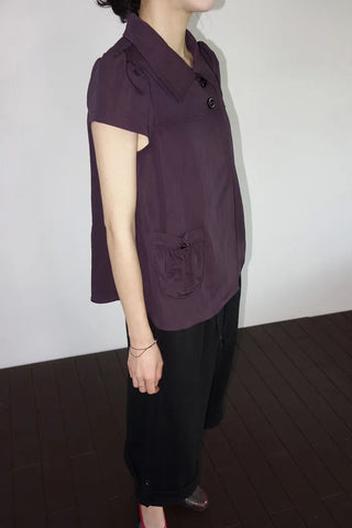 [4 colors] Motto Button Collar Blouse