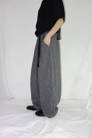 [2 colors] Nero Stripe Linen Balloon Pants
