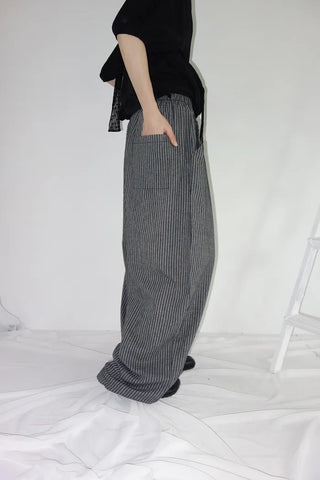 [2 colors] Nero Stripe Linen Balloon Pants