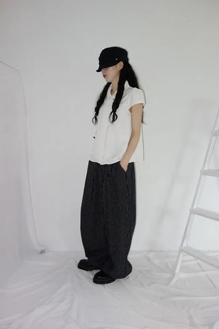 [2 colors] Nero Stripe Linen Balloon Pants
