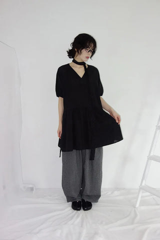 [2 colors] Nero Stripe Linen Balloon Pants