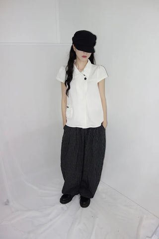 [2 colors] Nero Stripe Linen Balloon Pants
