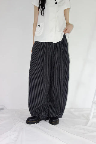 [2 colors] Nero Stripe Linen Balloon Pants