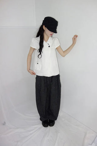 [2 colors] Nero Stripe Linen Balloon Pants