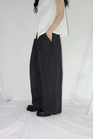 [2 colors] Nero Stripe Linen Balloon Pants