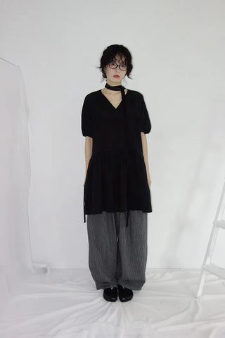 [2 colors] Nero Stripe Linen Balloon Pants
