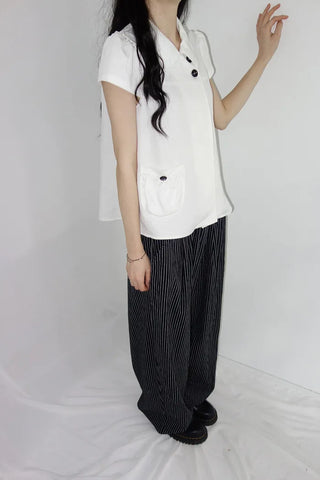 [2 colors] Nero Stripe Linen Balloon Pants