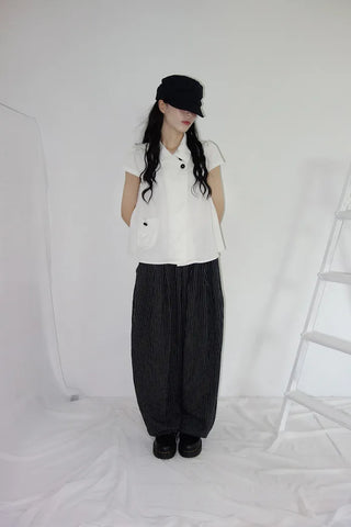 [2 colors] Nero Stripe Linen Balloon Pants
