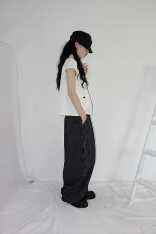 [2 colors] Nero Stripe Linen Balloon Pants