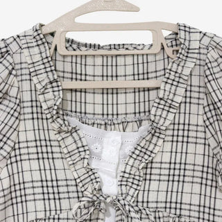 [2 colors] Aline Layered Check Blouse