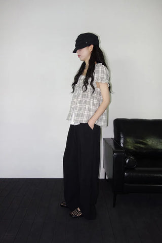 [2 colors] Aline Layered Check Blouse