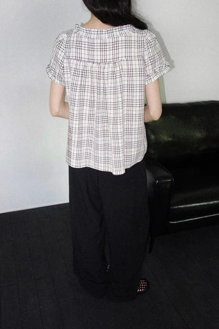 [2 colors] Aline Layered Check Blouse