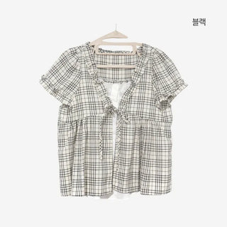 [2 colors] Aline Layered Check Blouse