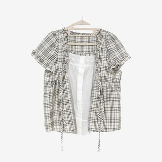 [2 colors] Aline Layered Check Blouse