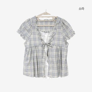 [2 colors] Aline Layered Check Blouse