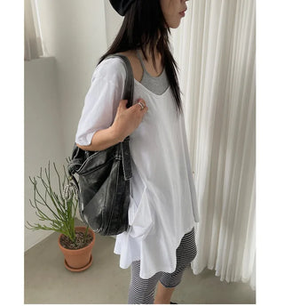 [2 colors] Layered Halter Neck Pocket Dress