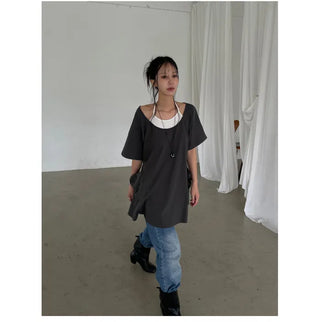 [2 colors] Layered Halter Neck Pocket Dress