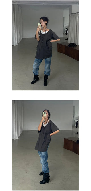 [2 colors] Layered Halter Neck Pocket Dress