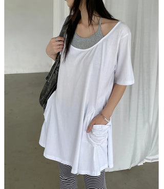 [2 colors] Layered Halter Neck Pocket Dress