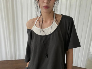 [2 colors] Layered Halter Neck Pocket Dress