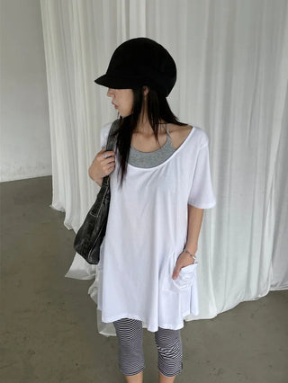 [2 colors] Layered Halter Neck Pocket Dress