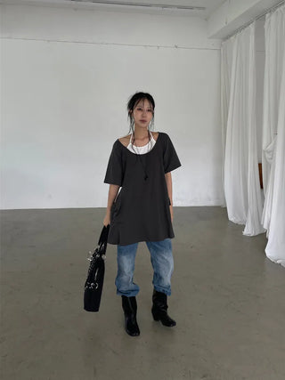 [2 colors] Layered Halter Neck Pocket Dress