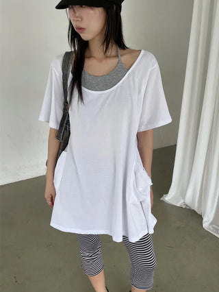 [2 colors] Layered Halter Neck Pocket Dress