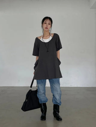 [2 colors] Layered Halter Neck Pocket Dress