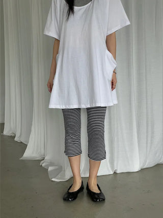 [2 colors] Striped French Leggings