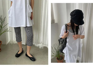 [2 colors] Striped French Leggings