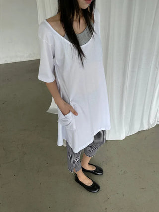 [2 colors] Striped French Leggings