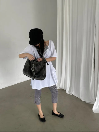 [2 colors] Striped French Leggings