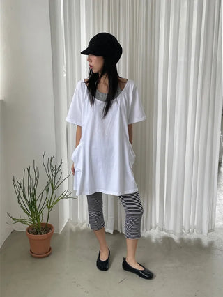 [2 colors] Striped French Leggings