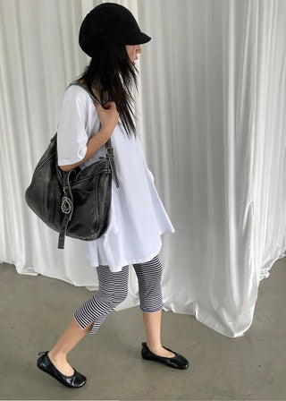 [2 colors] Striped French Leggings